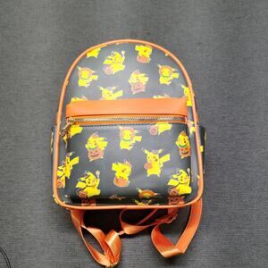 Pokémon Pikachu Mini Backpack Bioworld All-Over Print Black Orange Faux Leather